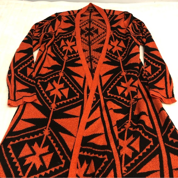 BOGO Free🦋 John Fashion Long Open Front Aztec Pattern Cardigan - Picture 4 of 14